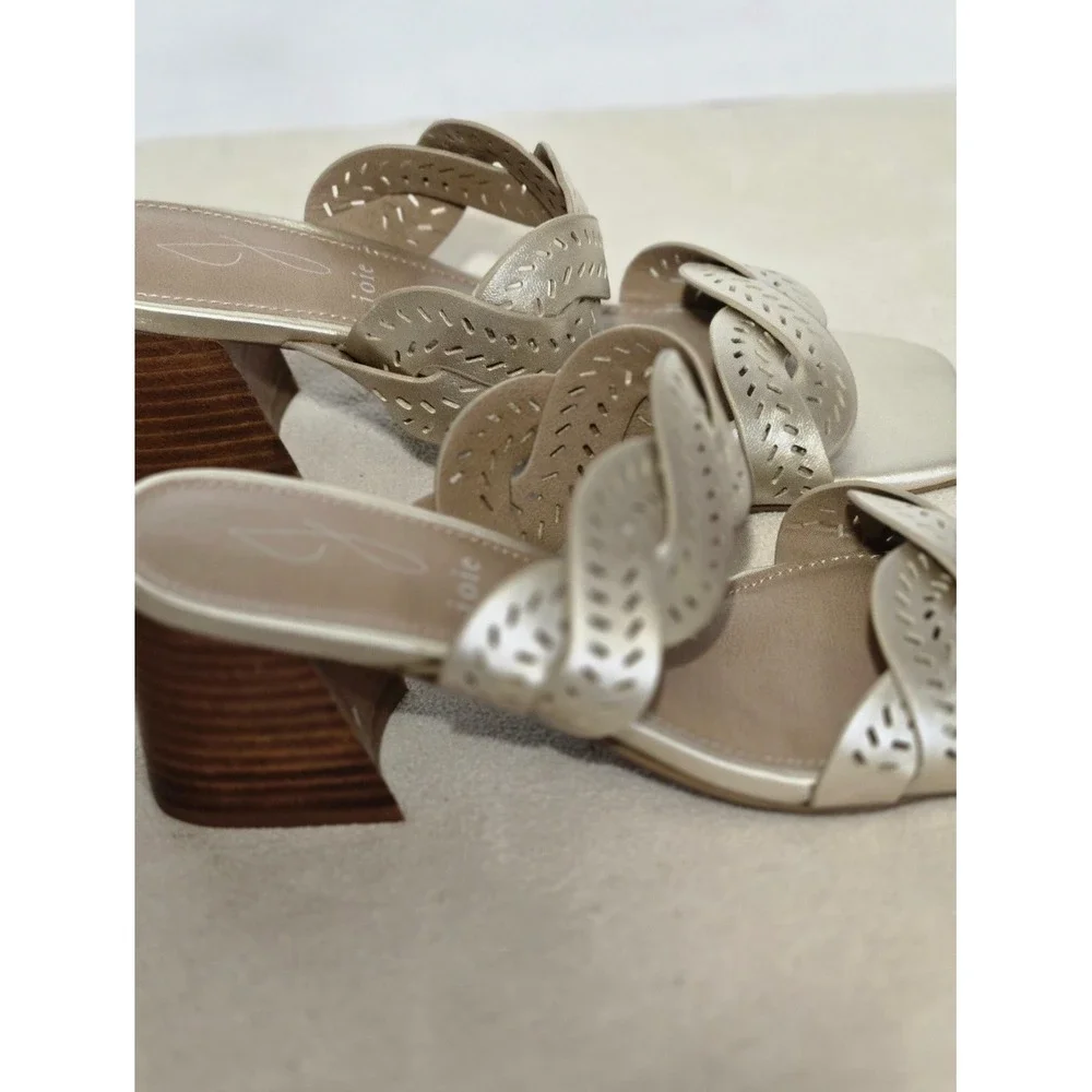 Joie Society Metallic Gold Braided Perforated Block Heel Sandals PSSOC70P‎ 6.5